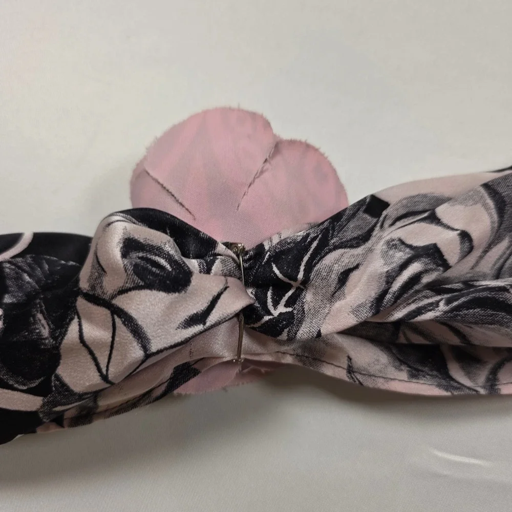 St. John Silk Scarf Pink Black Floral Leopard Print Fabric Rose Detail Stole